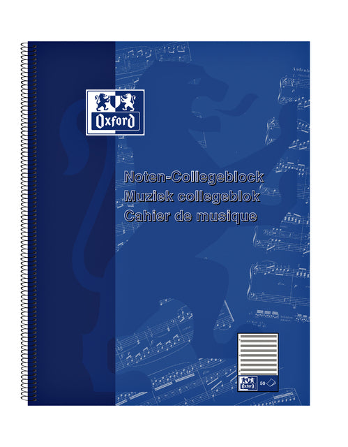 Collegeblok Oxford muziek A4+ 4-gaats 50vel blauw