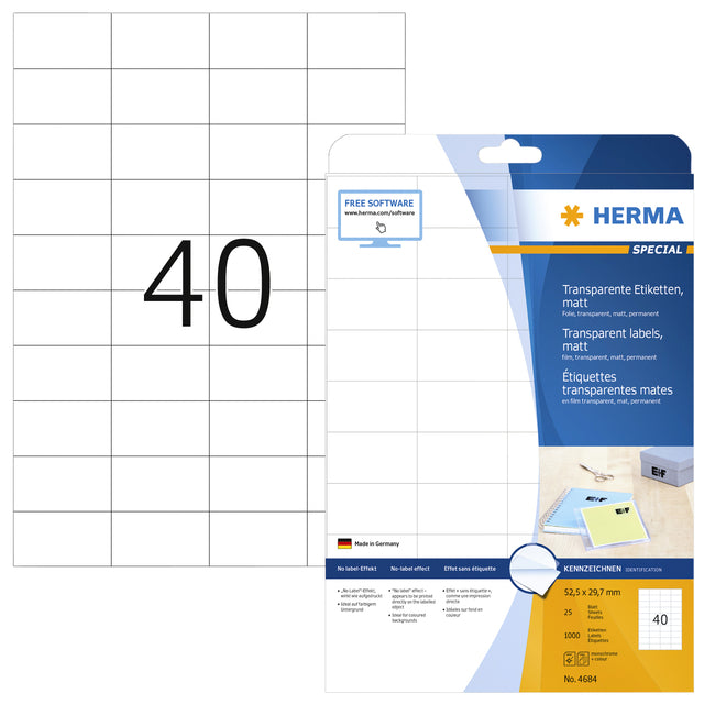 Etiket HERMA 4684 52.5x29.7mm A4 folie transparant mat
