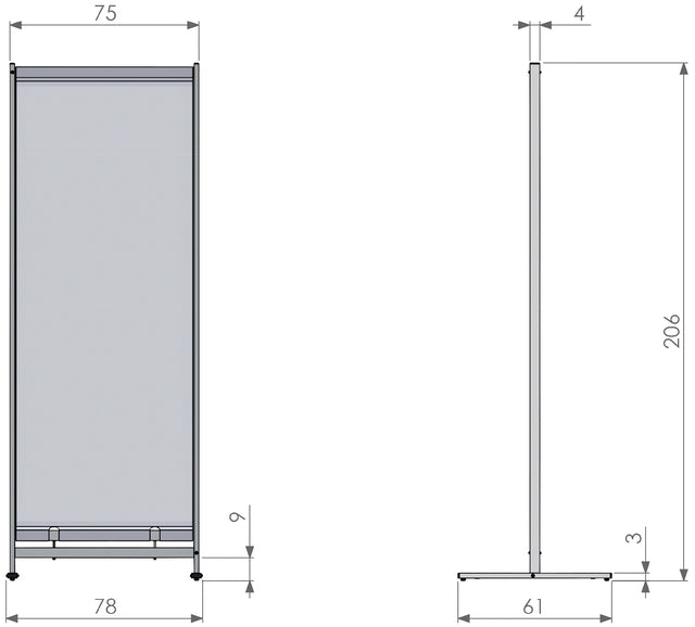 Vloerscheidingspaneel Nobo vrijstaand doorzichtig PVC 780x2060mm