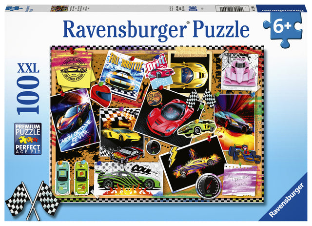 Puzzel Ravensburger prikbord raceautos 100 stukjes