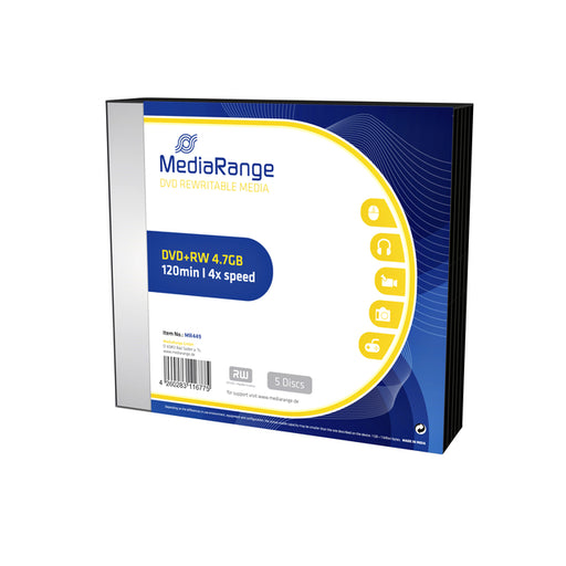 DVD+RW MediaRange 4.7GB|4x speed, Slimcase Pack a 5 stuks