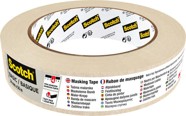 Afplaktape Scotch Basic 24mmx50m beige (per 24 stuks)