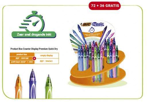 Gelschrijver Bic Gelocity quick dry display 72+36 gratis