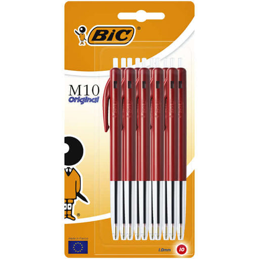 Balpen Bic M10 rood medium blister à 10 stuks