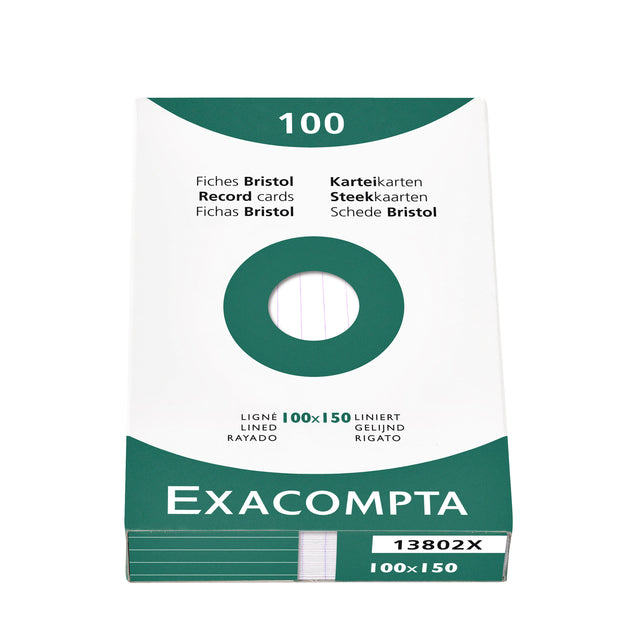 Systeemkaart Exacompta 100x150mm  lijn wit (per 10 stuks)