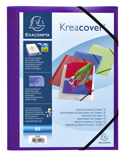 Elastomap Exacompta Kreacover A4 3 kleppen PP assorti (per 5 stuks)