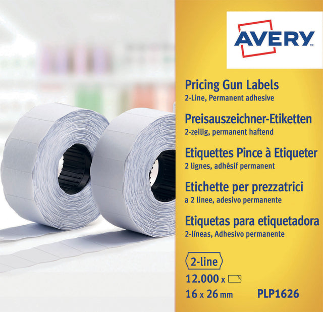 Prijsetiket Avery PLP1626 16x26mm 10rol à 1.200 stuks