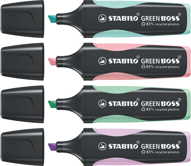 Markeerstift STABILO Green Boss etui à 4 kleuren
