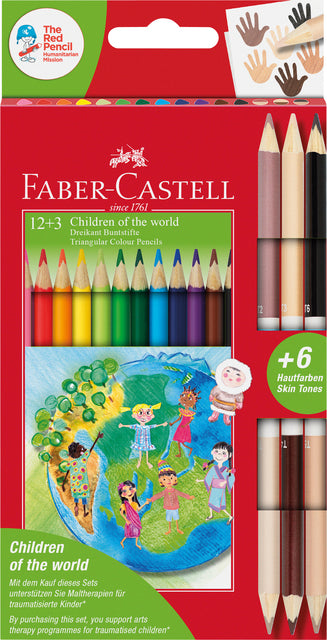 Kleurpotloden Faber Castell driekant set à 12+3 stuks assorti