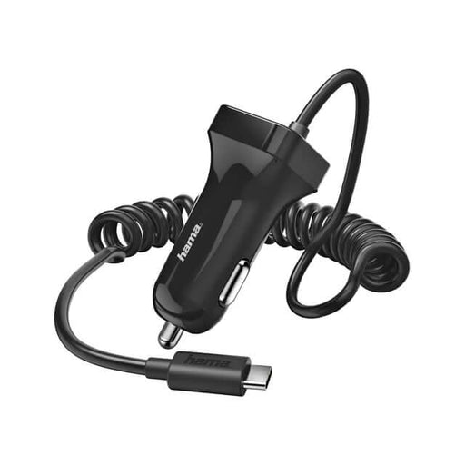 Autolader Hama USB-C spiraalsnoer 2,4A, zwart