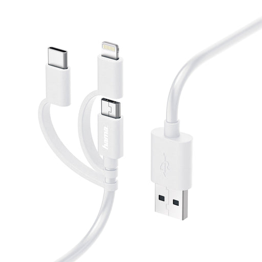 Kabel Hama USB-micro 3-in-1 met adapter naar USB-C en Lightning 1 meter wit