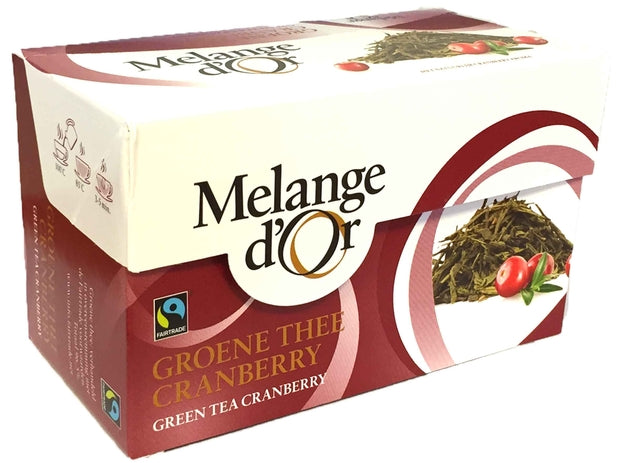 Melange d'Or Groene thee Cranberry 20 zakjes 2gr. Fair Trade (per 4 stuks)