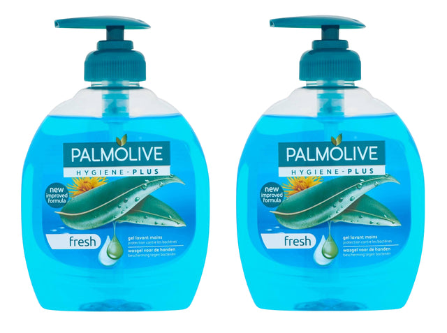 Handzeep Palmolive Hygiene Plus blauw met pomp 300ml (per 6 stuks)