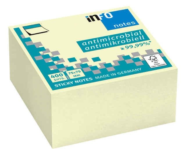 Memoblok Info Notes antimicrobiëel 75x75mm geel (per 12 stuks)