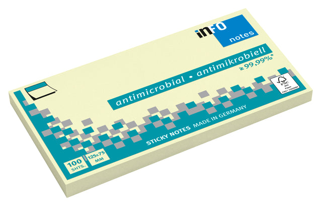 Memoblok Info Notes antimicrobiëel 125x75mm geel (per 12 stuks)