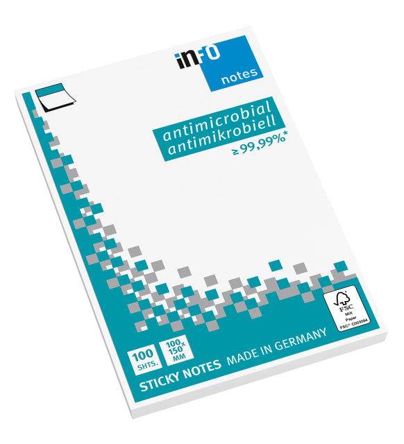 Memoblok Info Notes antimicrobiëel 100x150mm wit (per 12 stuks)