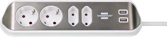 Stekkerdoos Brennenstuhl bureau Estilo 4-voudig incl. 2 USB 2m wit zilver