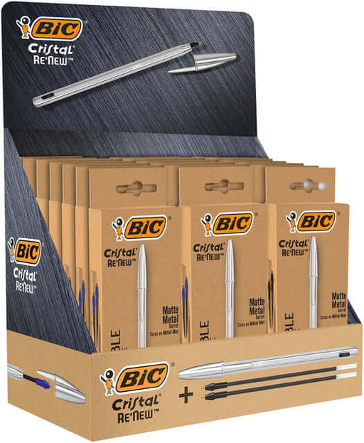 Balpen Bic Cristal Re-new blister 1 pen + 2 vullingen assorti (per 21 stuks)