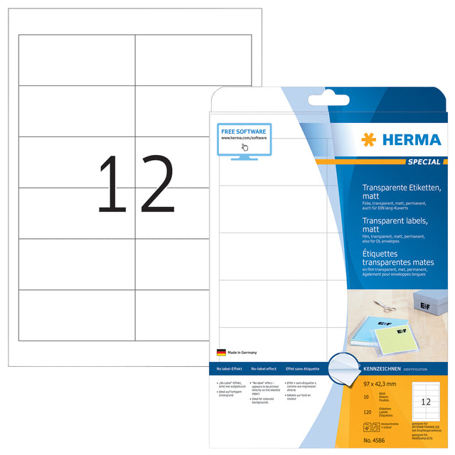 Etiket HERMA 4586 97x42.3mm weerbestendig transparant mat 120stuks