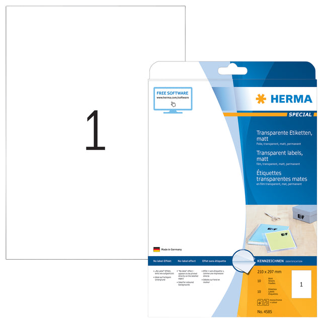 Etiket HERMA 4585 210x297mm weerbestendig transparant mat 10stuks