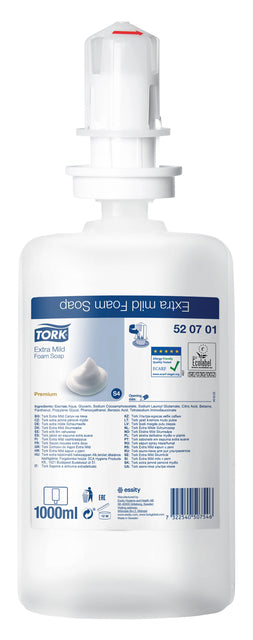 Handzeep Tork S4 foam extra mild geurvrij allergievriendelijk 1000ml 520701 (per 6 stuks)