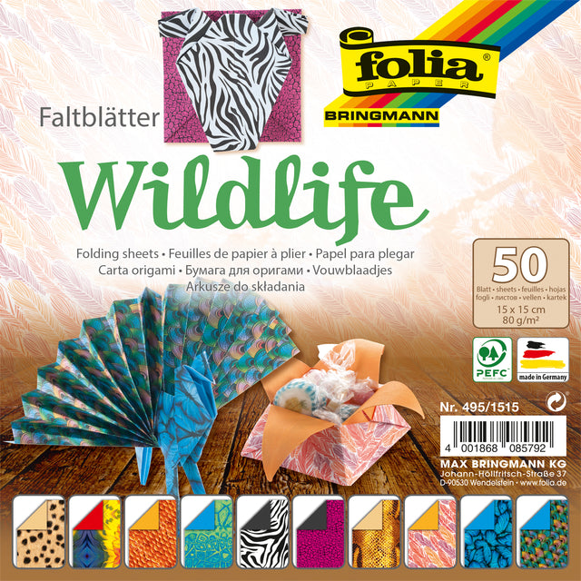 Vouwblaadjes Folia dubbelzijdig Wildlife 15x15cm 50vel