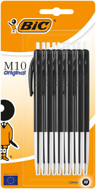 Balpen Bic M10 zwart medium blister à 10 stuks