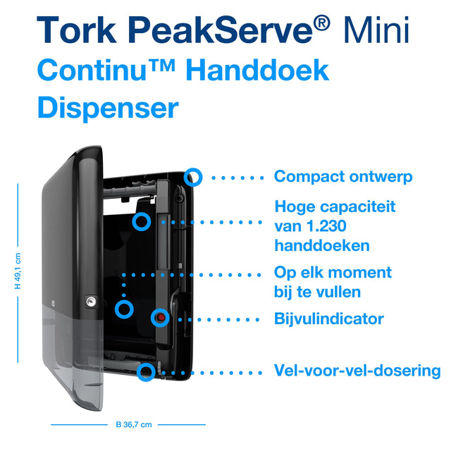 Handdoekdispenser Tork  PeakServe® Mini Continu™ H5 Elevation zwart 552558