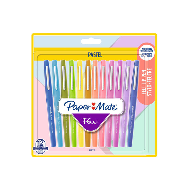 Fineliner Paper Mate Flair Flair Pastel blister à 12 kleuren (per 18 stuks)