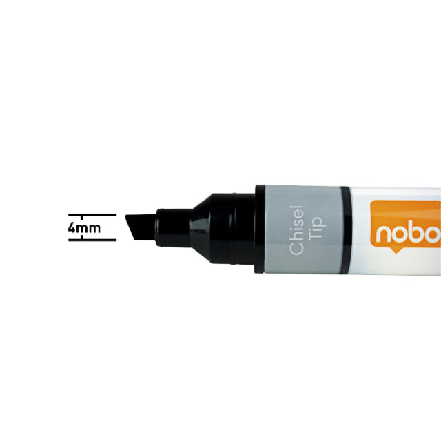 Viltstift Nobo whiteboard Liquid ink drymarker schuin zwart 4mm (per 10 stuks)