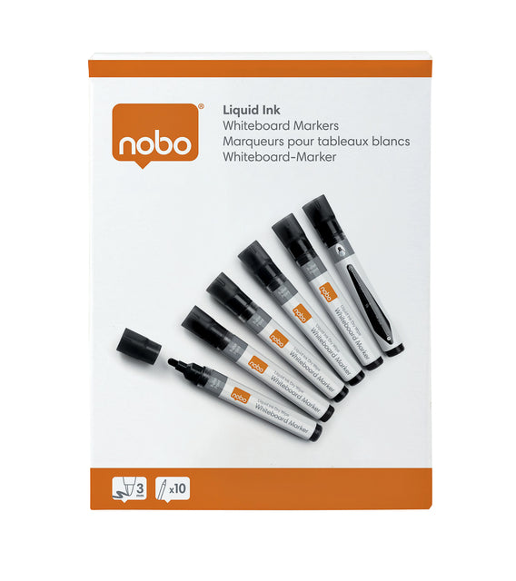 Viltstift Nobo whiteboard Liquid ink drymarker rond zwart 3mm (per 10 stuks)