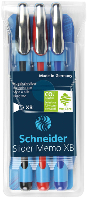 Balpen Schneider Slider Memo XB 0,8mm etui à 3 kleuren