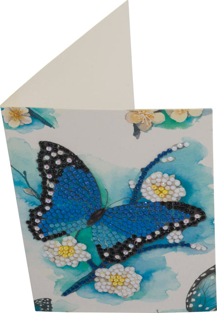 Diamondpainting Crystal Art Kaart Blauwe vlinder 10x15cm