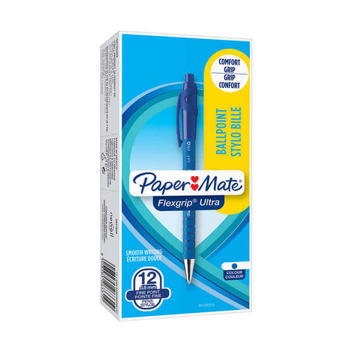 Balpen Paper Mate Flexgrip drukknop 0,5mm blauw (per 12 stuks)