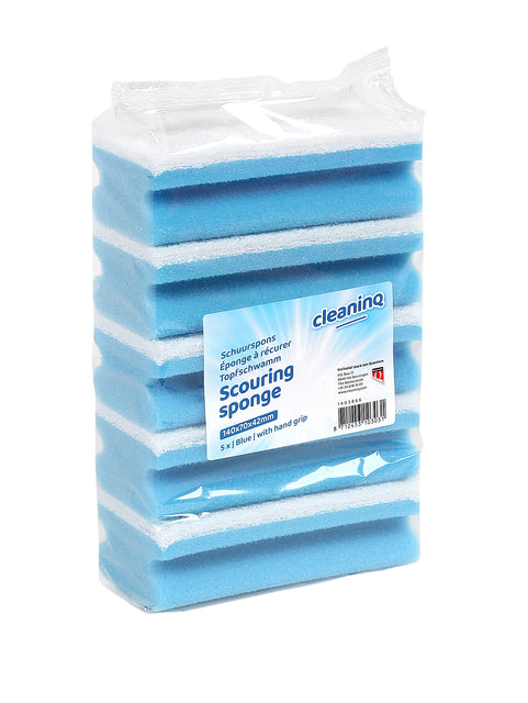 Schuurspons Cleaninq met greep 140x70x42mm blauw/wit 10 stuks