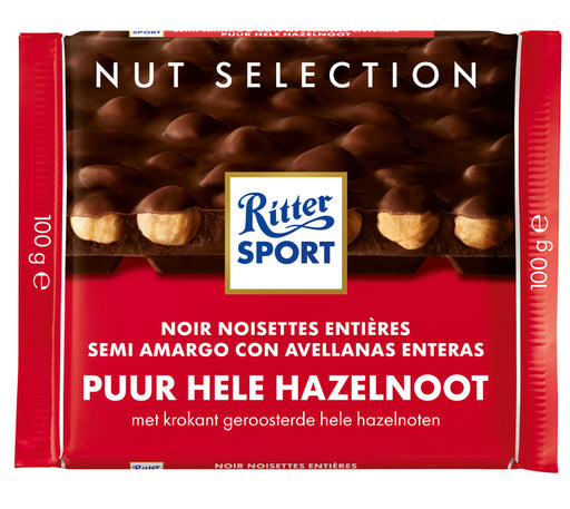 Chocolade Ritter Sport puur-hele hazelnoot 100gr (per 10 stuks)