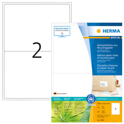 Etiket HERMA recycling 10830 199.6x143.5mm 200stuks wit