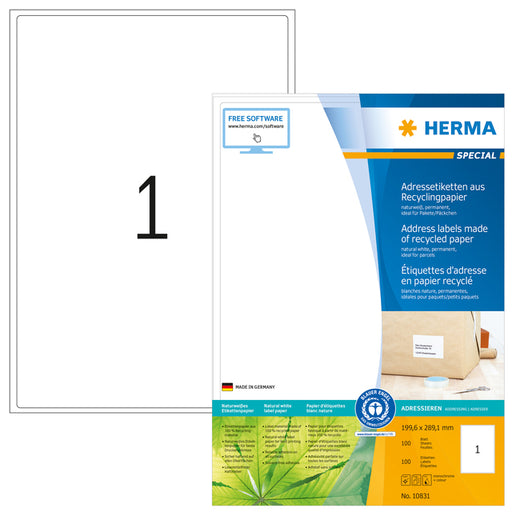 Etiket HERMA recycling 10831 199.6x289.1mm 100stuks wit