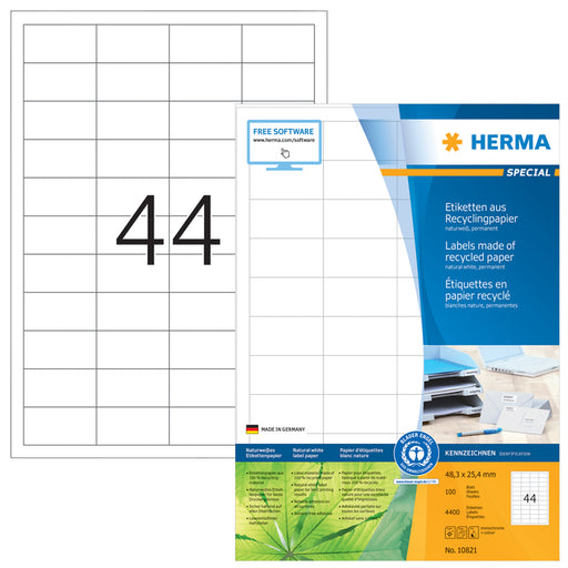 Etiket HERMA recycling 10821 48.3x25.4mm 4400stuks wit