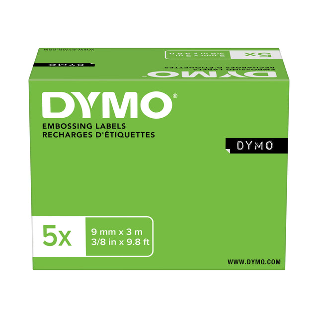 Labeltape Dymo 3D 9mmx3m  wit op zwart blister à 3 stuks
