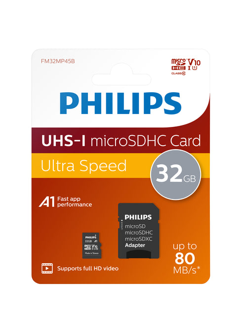 Micro SDHC Card Philips Class 10 UHS-I U1 32GB (per 10 stuks)