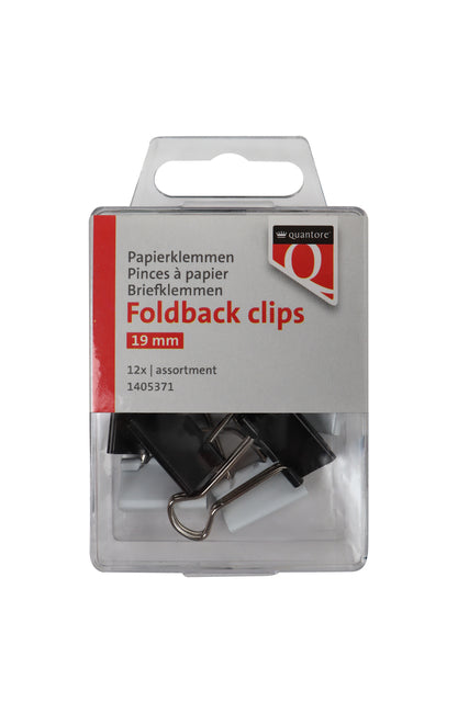 Foldback clips Quantore 19 mm assorti 12 stuks (per 10 stuks)