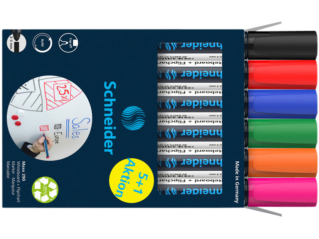 Viltstift Schneider Maxx 290 whiteboard rond  assorti  2-3mm 5+1 gratis