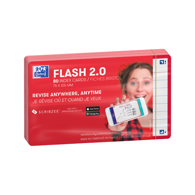 Flashcard Oxford 2.0 75x125mm 80vel 250gr lijn rood