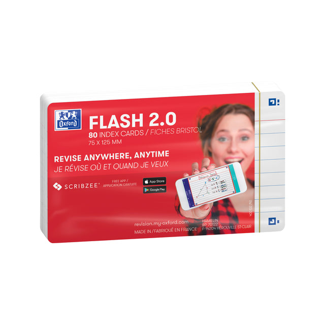 Flashcard Oxford 2.0 75x125mm 80vel gram lijn wit