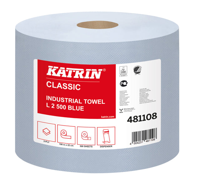 Poetsrol Katrin Classic 481108 verlijmd 2laags 360x220mm 2x500vel blauw