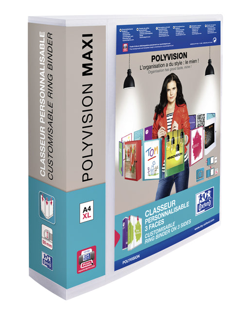 Presentatieringband Oxford  Polyvision Maxi A4 XL 4-rings D-mech 50mm transparant