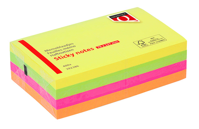 Memoblok Quantore 76x127mm neon assorti 4 kleuren