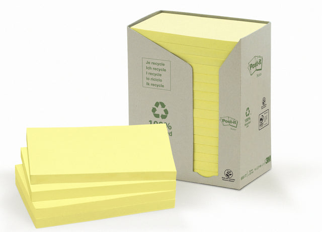 Memoblok 3M Post-it 655 76x127mm recycled geel 16x100 vel