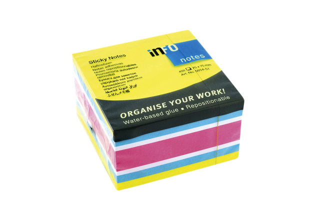 Memoblok Info Notes kubus 75x75mm neon assorti 450vel